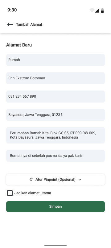 Tambah Alamat Terisi
